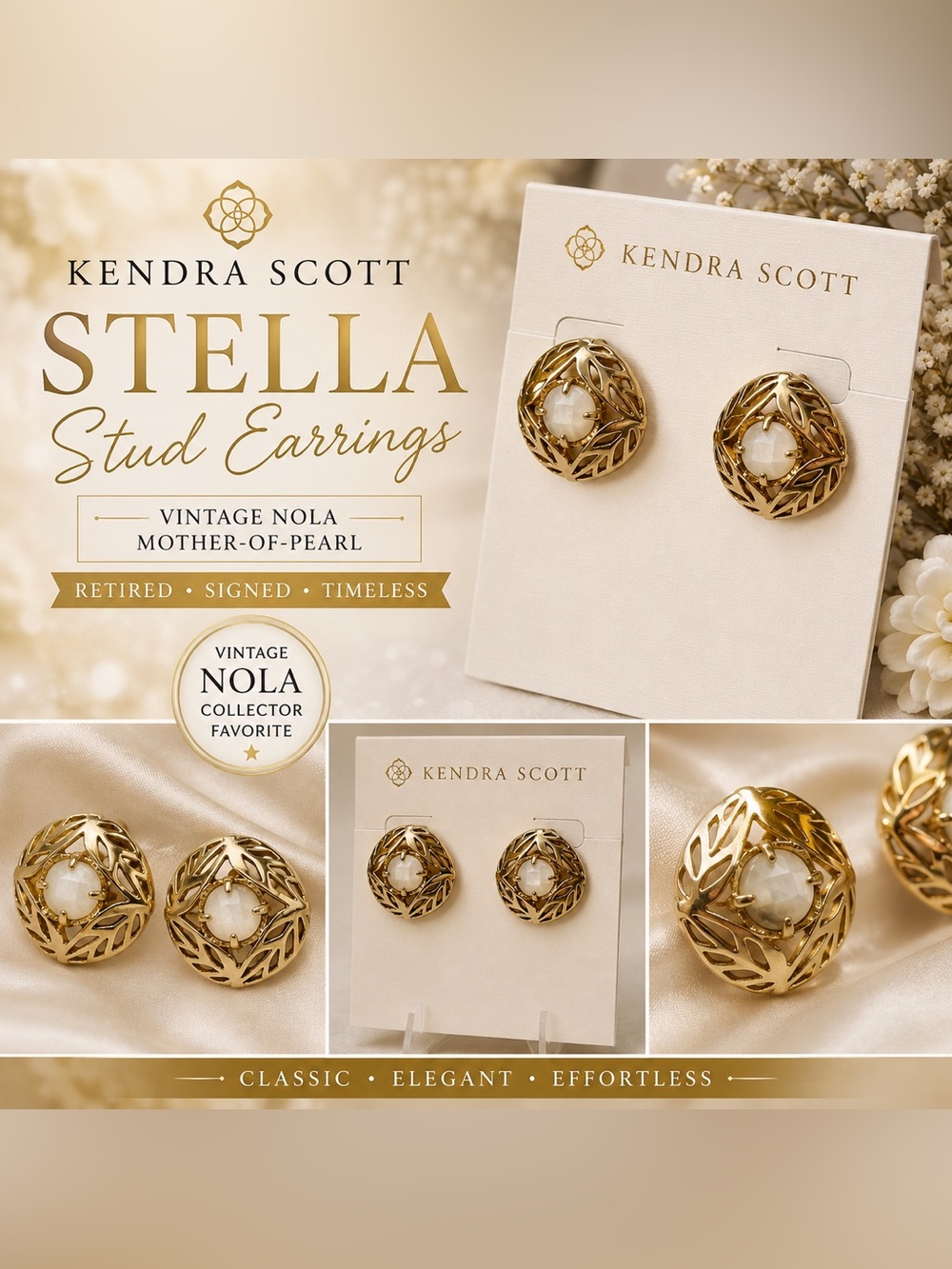 Retired Kendra Scott Stella Vintage Nola Mother of Pearl Stud Earrings